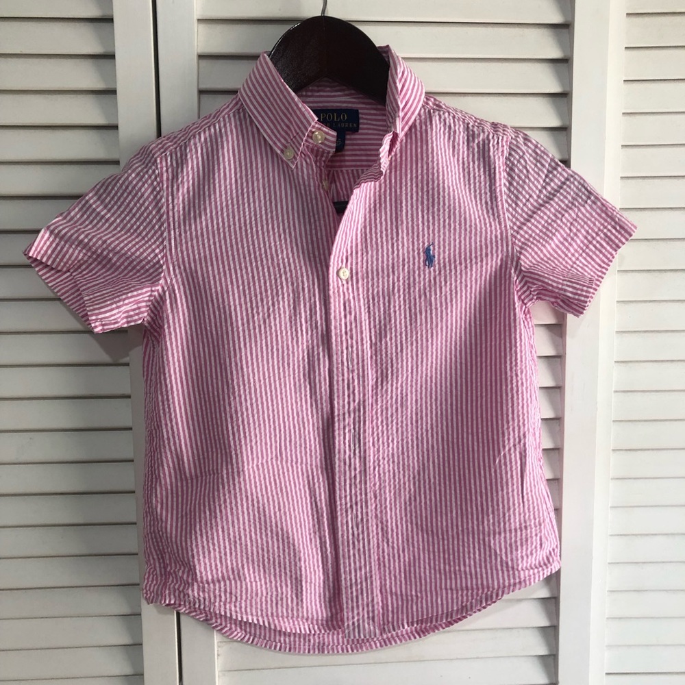 Polo by Ralph Lauren Pink & White Striped Short-Sleeve Button-Down Shirt - Kids